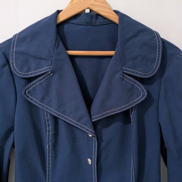 60s/70s Contrast Stitch Belted Car Coat - Picture 2 of 12